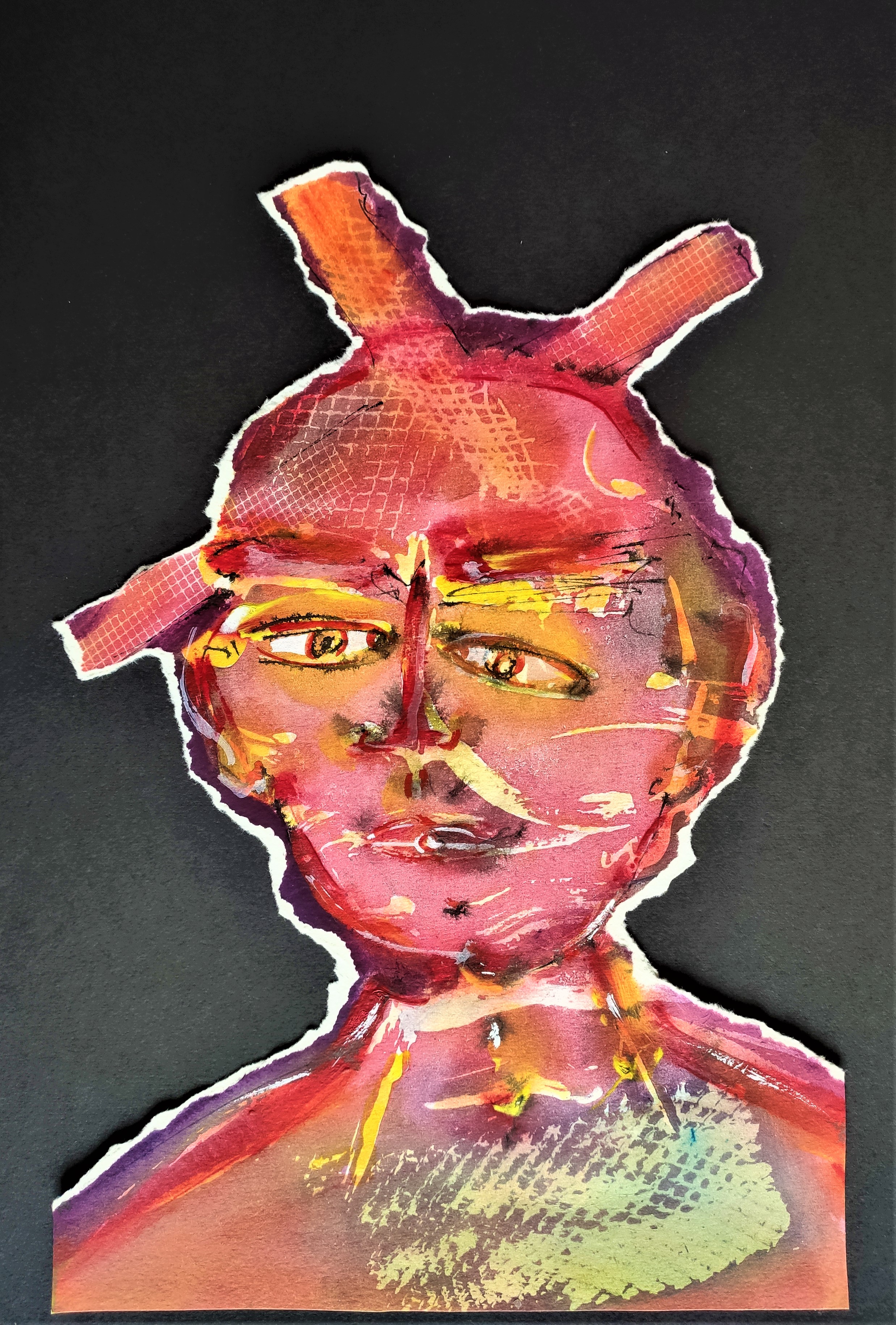 Head (print-paint-collage) 2